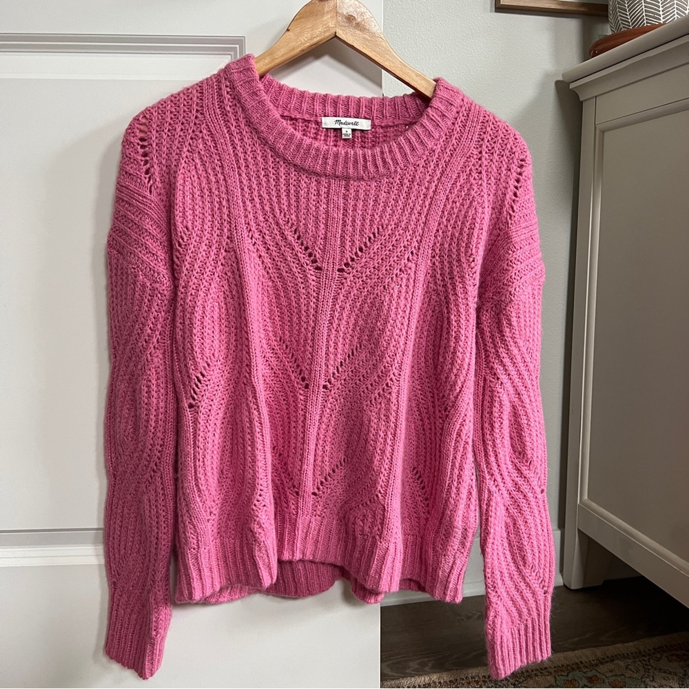 Madewell Barbie Pink Charley Pullover Sweater Pointelle Alpaca Blend Small